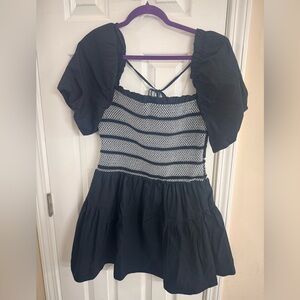 Anthropologie Black and White Puff Sleeve Mini Dress